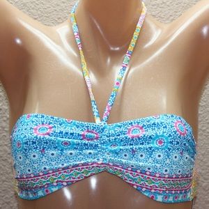 Multi Color Geo Print Bandeau Halter Bikini Top